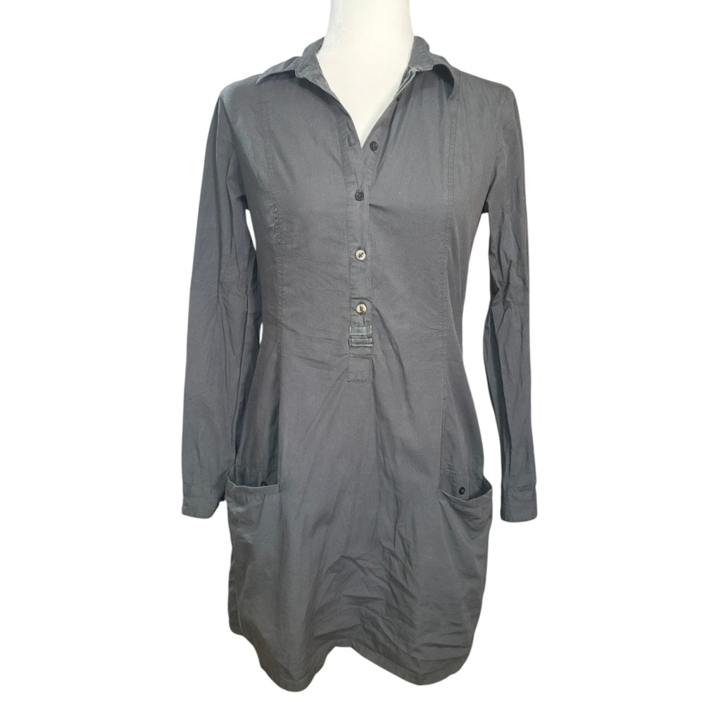 Mavi Charcoal Gray Shirt Dress Long Sleeve 100% Cotton Utility Pockets‎ Short S